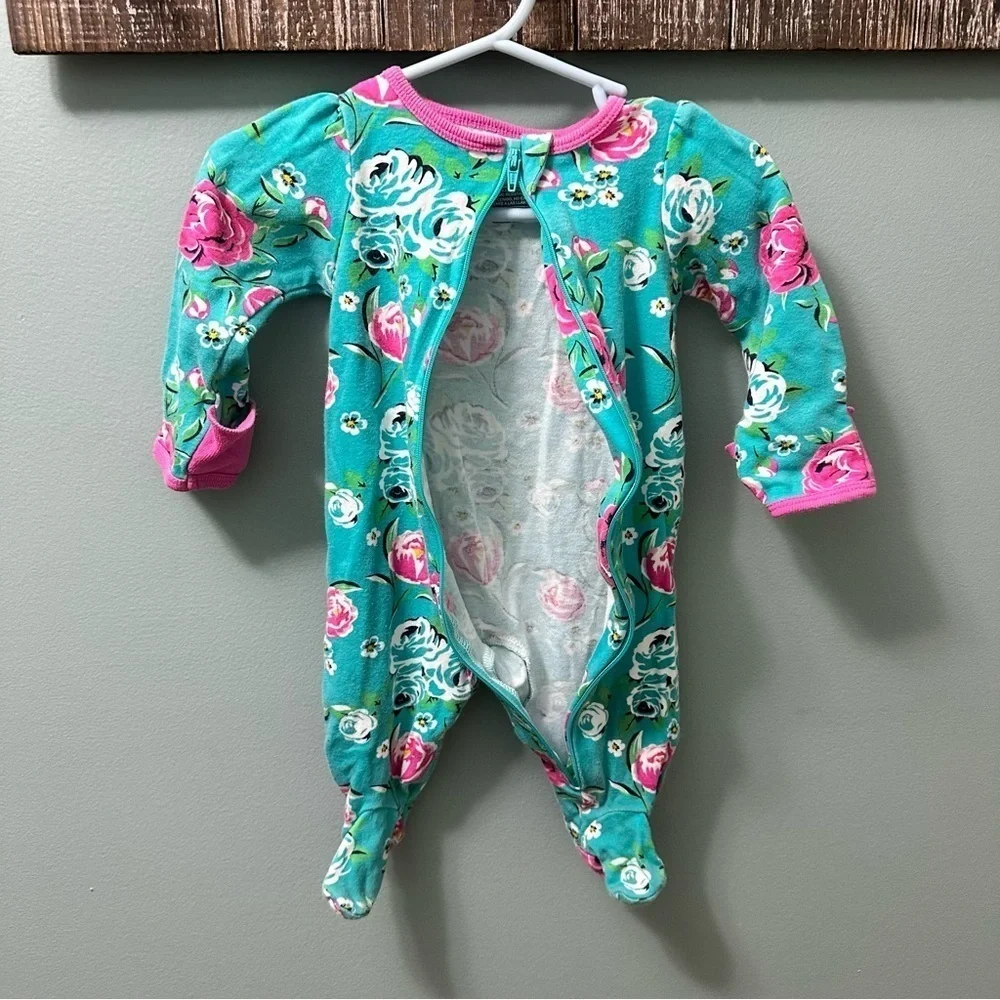 Blue Floral Sleep & Play Footies By Wonder Nation 0-3 Months